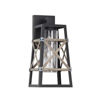 1 Light Exterior in Black & Gold Finish with Clear Seeded Glass