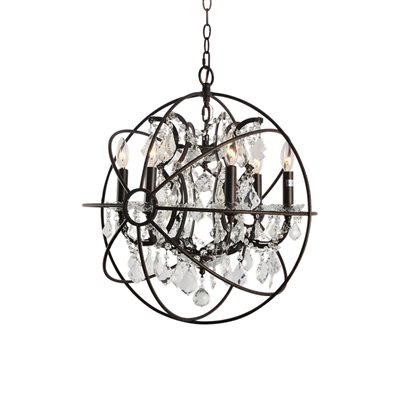 6 Light Chrystal Chandelier in Rustic Brown