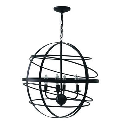 4 Light Chandelier in Matte Black Finish