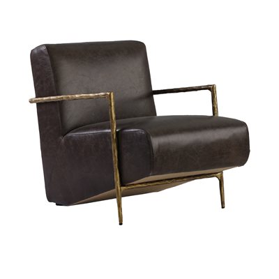 Baya Accent Chair in Leather and Forged Distressed Brass Baya Accent Chair in Leather and Forged Distressed Brass