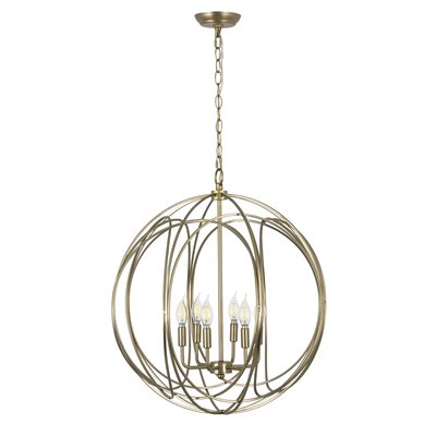 6 Light Chandelier in Satin Brass Finish