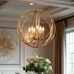6 Light Chandelier in Satin Brass Finish