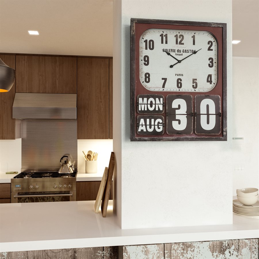 Rectangular wall clock with glass